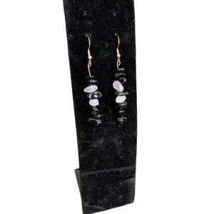 Handmade Black & Pink Crystal Gold Dangling Earrings, Perfect For Casual/Formal